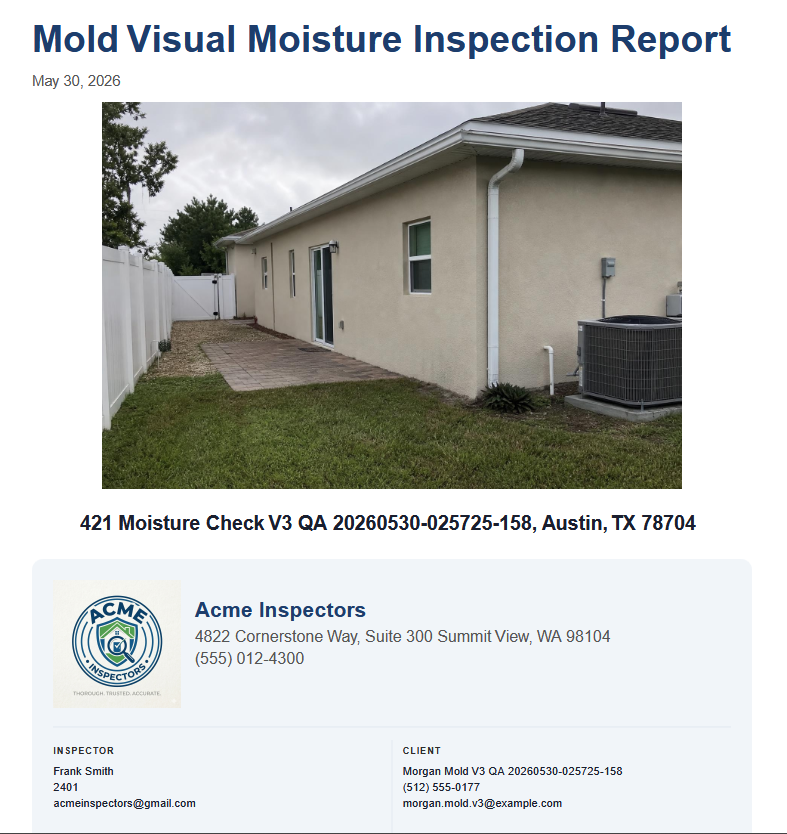 Mold Visual Moisture sample report evidence screenshot