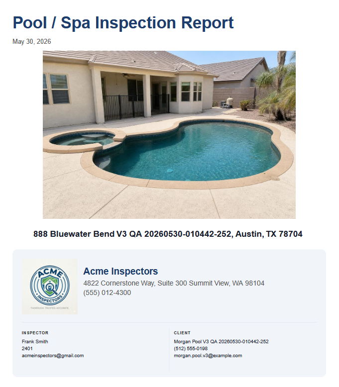 Pool / Spa Inspection sample screenshot 1