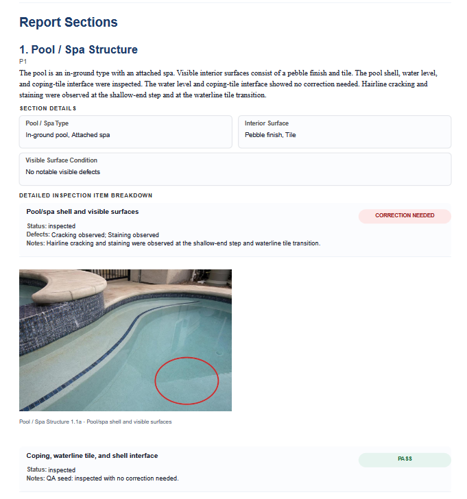 Pool / Spa Inspection sample screenshot 4