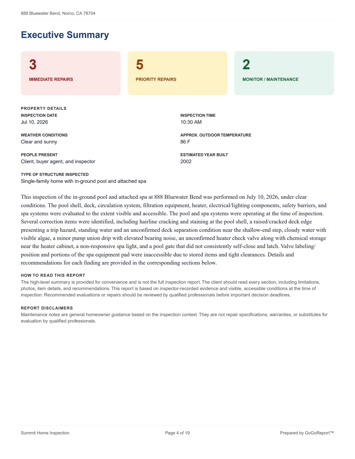 Pool / Spa Inspection sample screenshot 2